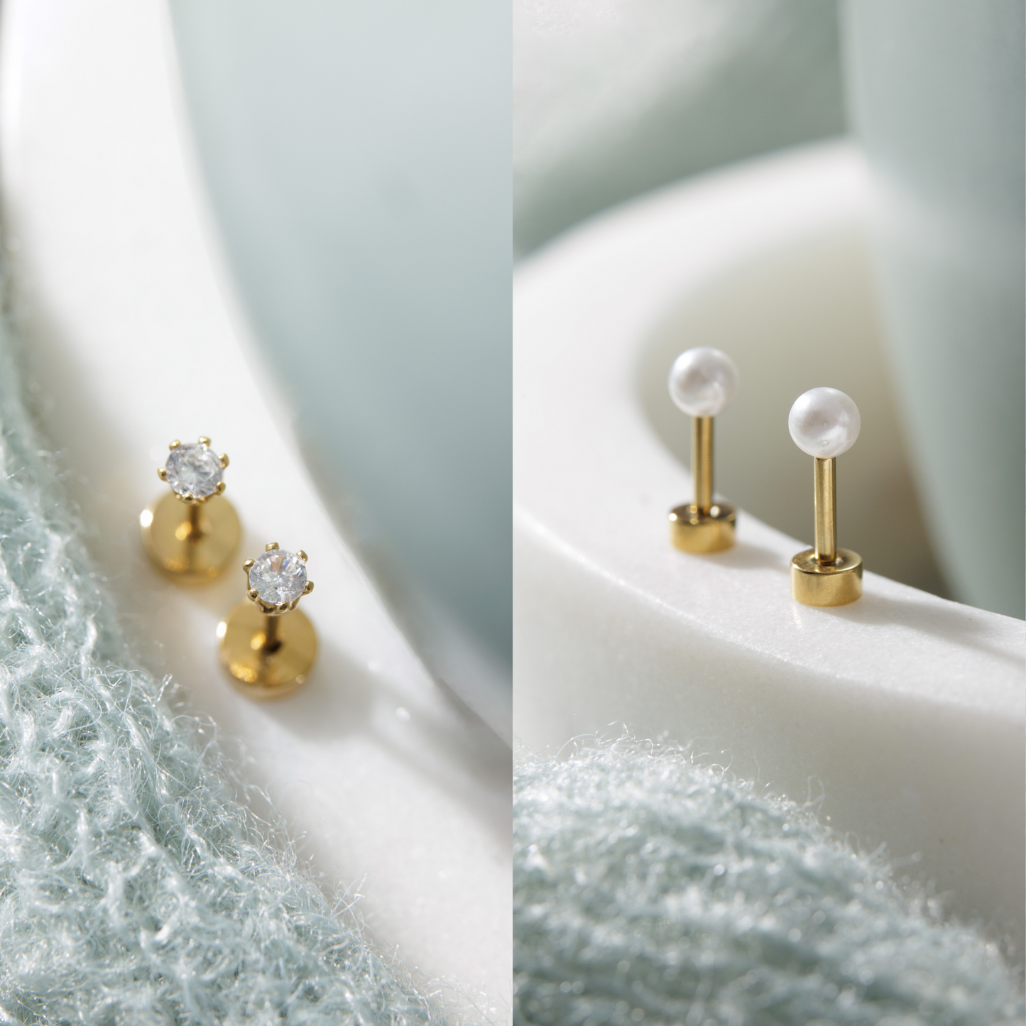 Solo CZ & Tiny Pearl Screw Back Set