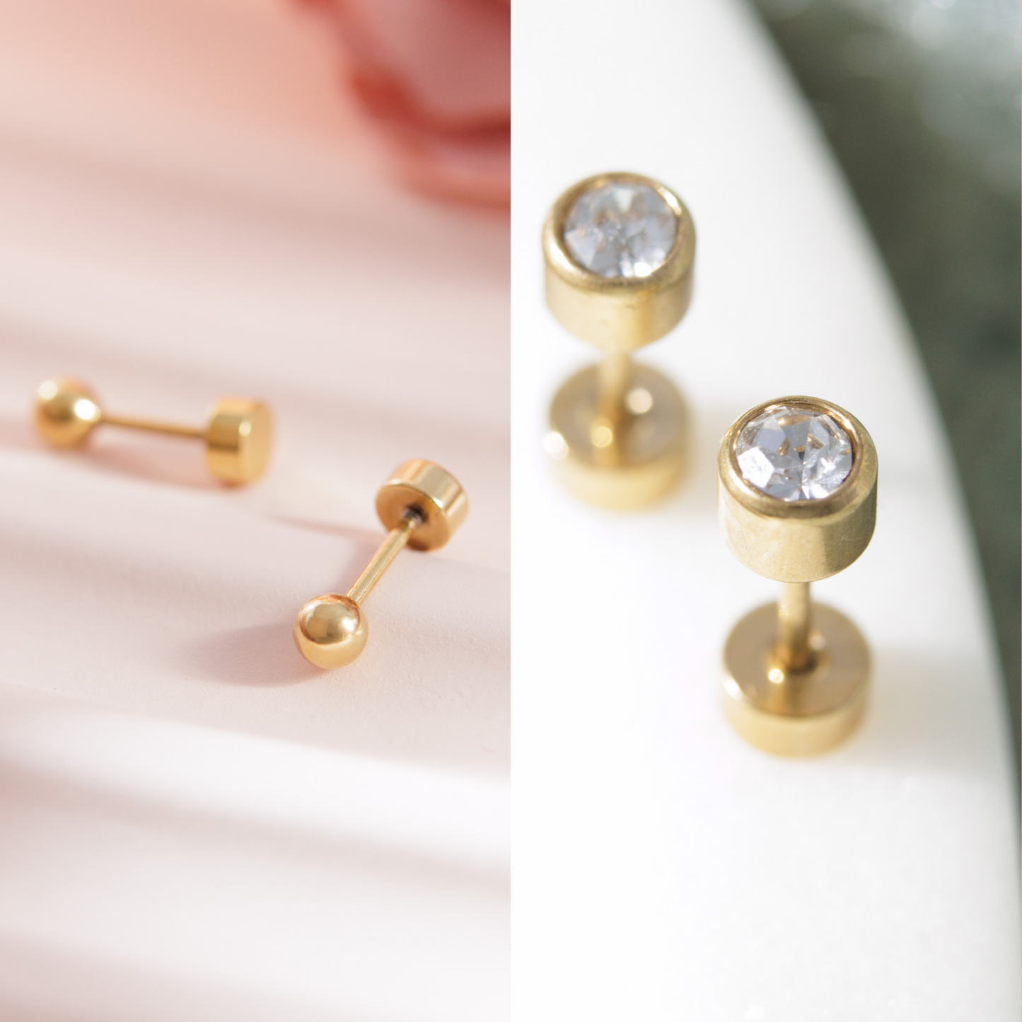 Gold Ball & Crystal Bezel Screw Back Set