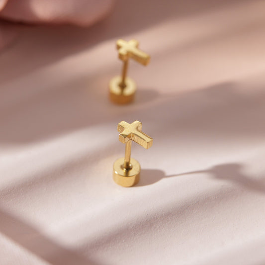 Golden Cross Screw Back Studs