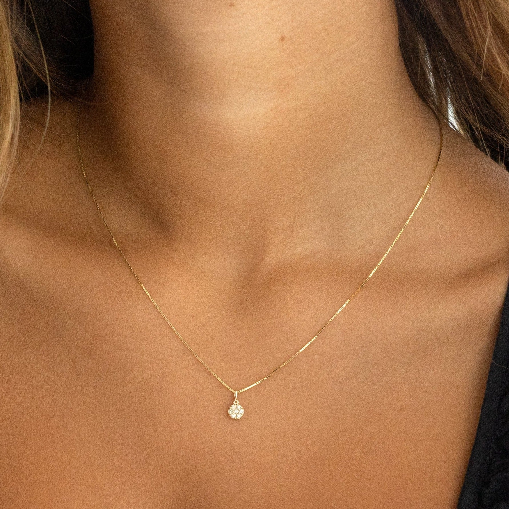 Rosecliff Small Circle Diamond Necklace in 14k Gold (April)
