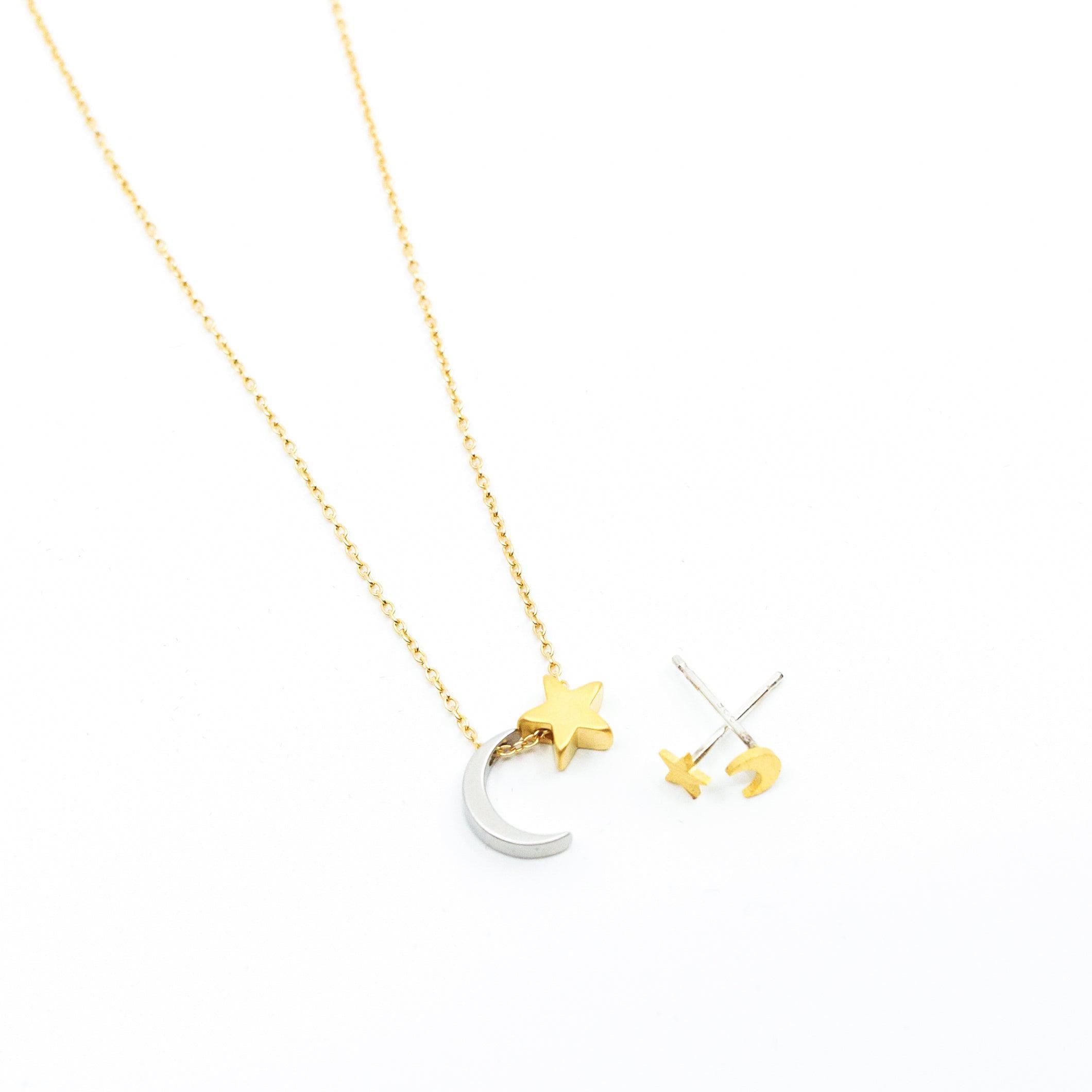 14K Gold Moon Star W/ Sun Necklace- Cz Sun W/ Moon & Star Pendant-  Celestial Necklace- Layered Necklace- Valentine's Day Gift-Gift Her