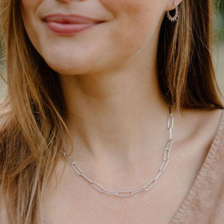 Silver Pink CZ Paperclip Necklace | Royal Chain Group